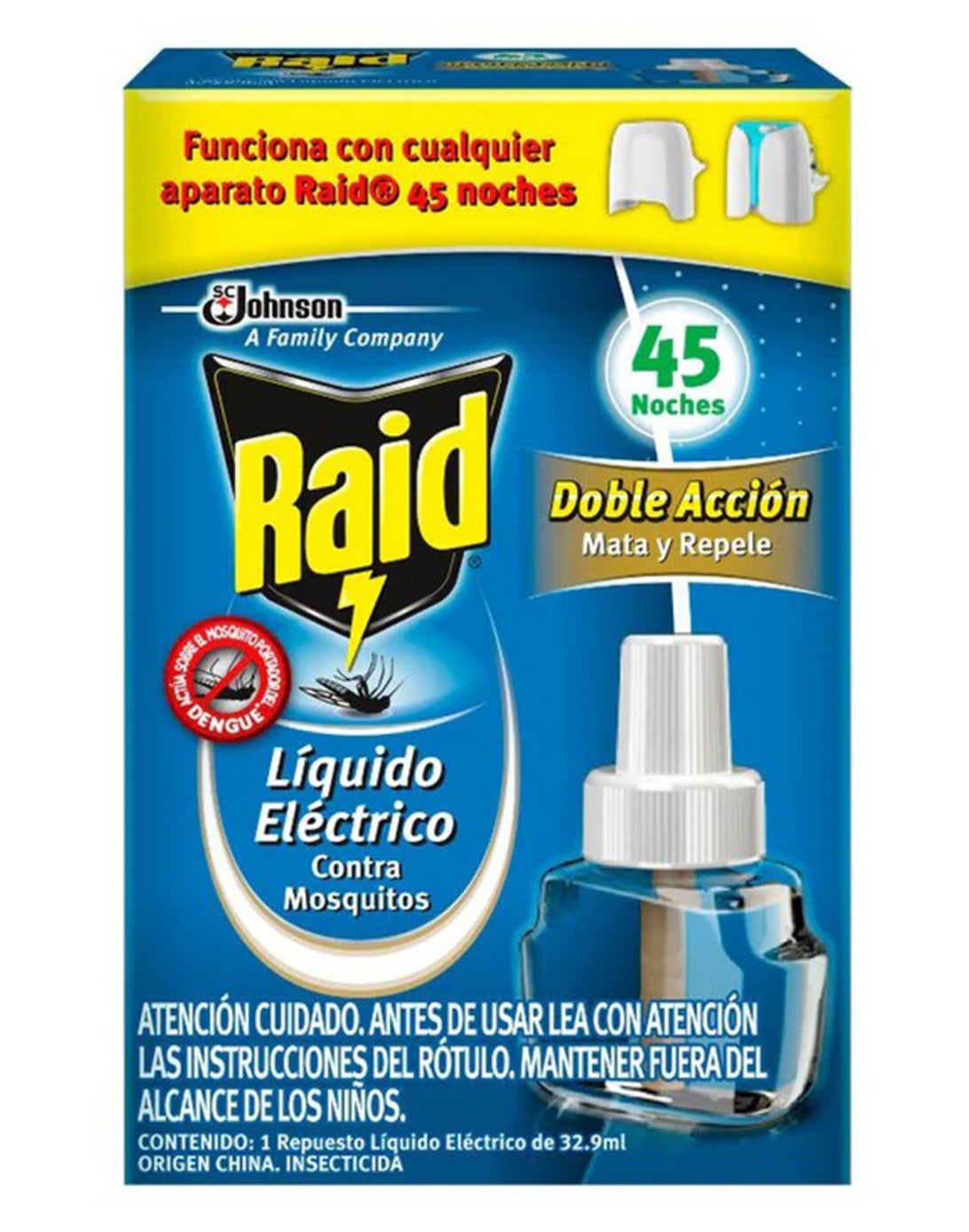 Raid Repuesto Insecticida Liquido Electrico 45 noches Mosquitos y Zancudos 32,9 cc - Puntolimpieza